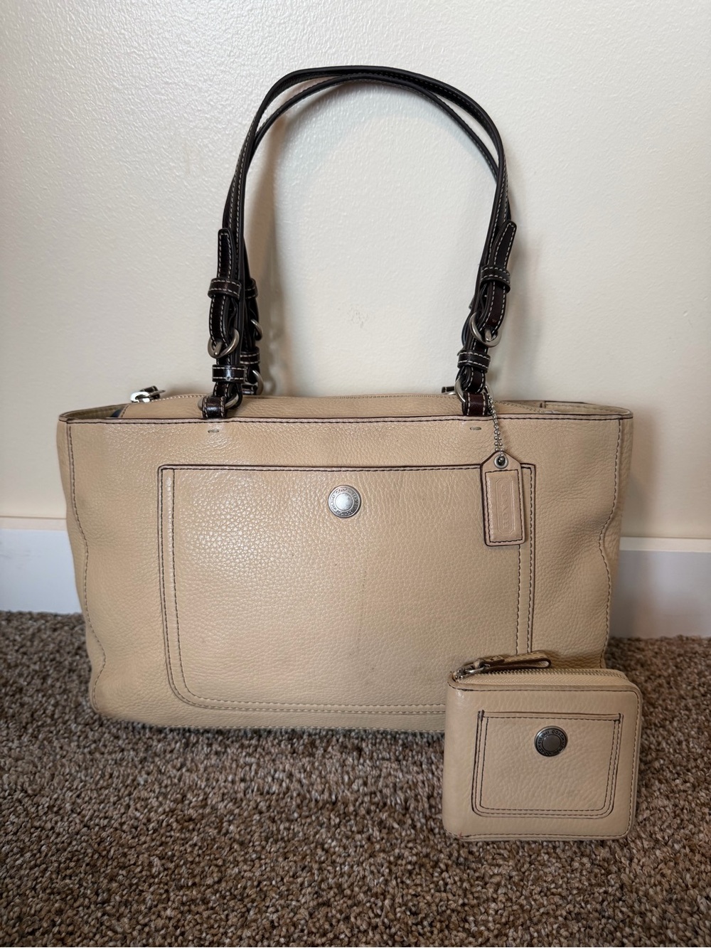 COACH Vintage Chelsea F10892 Pebbled Leather Shoulder Bag Tote & Matching Wallet